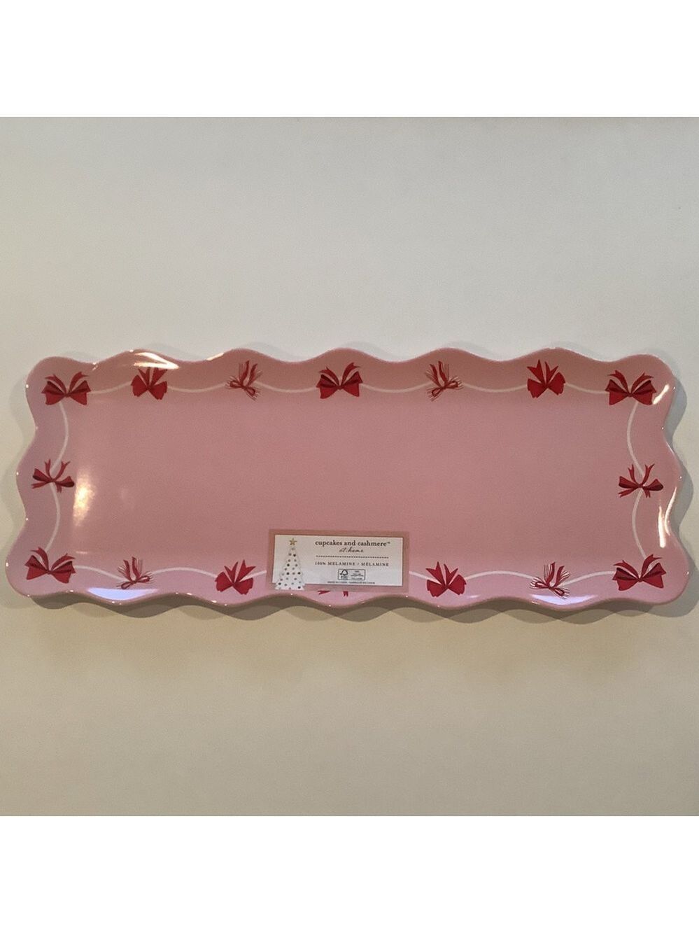 Cupcakes & Cashmere Pink & Red Bows Melamine Tray Plate New